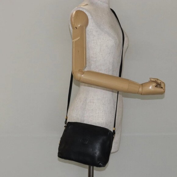 GUCCI Interlocking Shoulder Bag Leather Black Gold 007 58 0093 Auth ep11276 - Picture 1 of 16